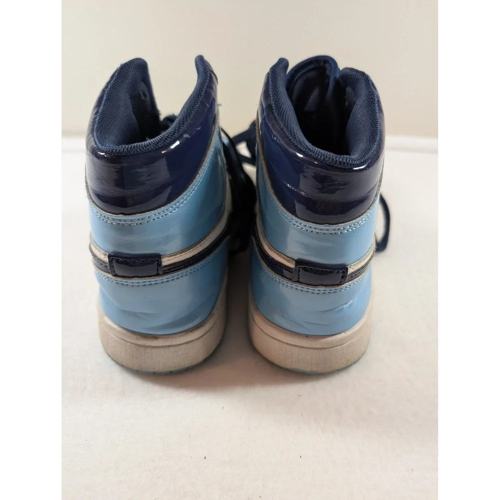 Blue fake Leather high top sneakers 8.5
